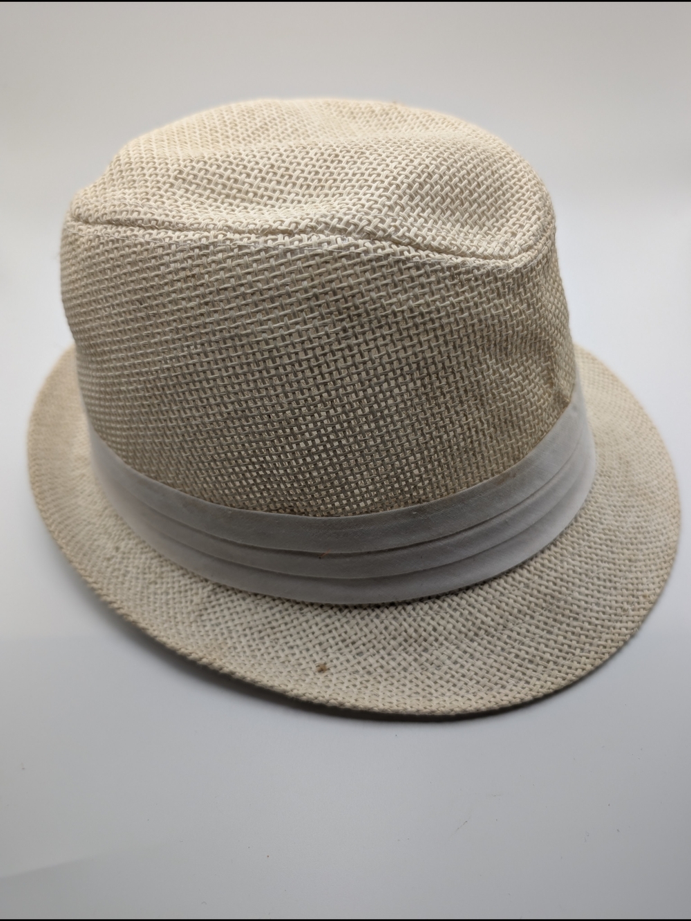 Cursed Tan & White Fedora Hat Size Small/Medium, RN #S014 Read DESCRIPTION